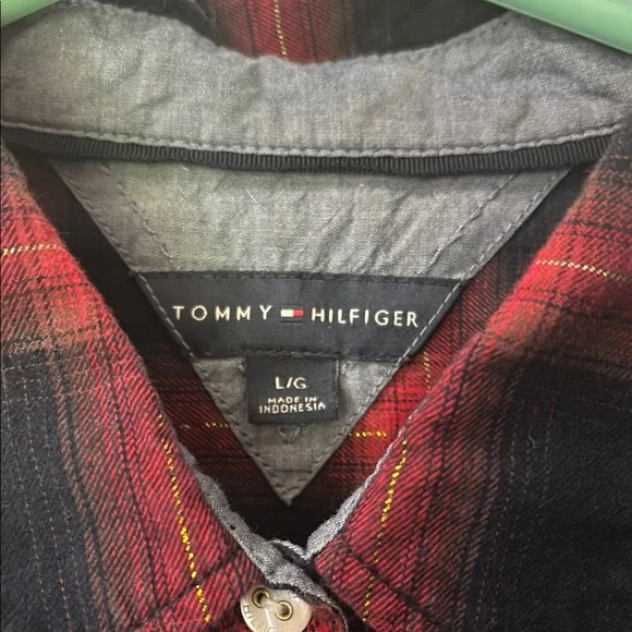 Tommy Hilfiger Red and Navy Plaid popover Blouse - Picture 3 of 6